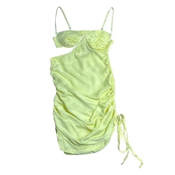 For Love & Lemons Yellow Ruched Rana Mini Dress US S - Picture 4 of 12